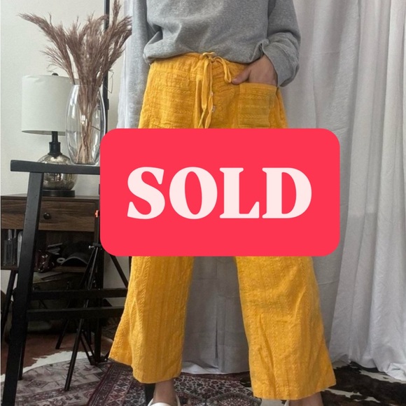 Sundance ✨🌞🌅🌼 mustard yellow wife leg flowy ladies trousers - size largeSOLD - Picture 1 of 8